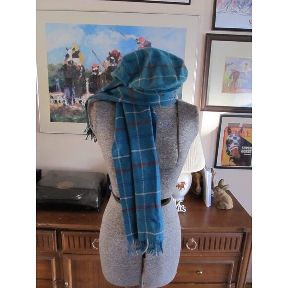 Vintage Pendleton wool matching newsboy cap and scarf, Small, teal, white, red - Picture 1 of 7